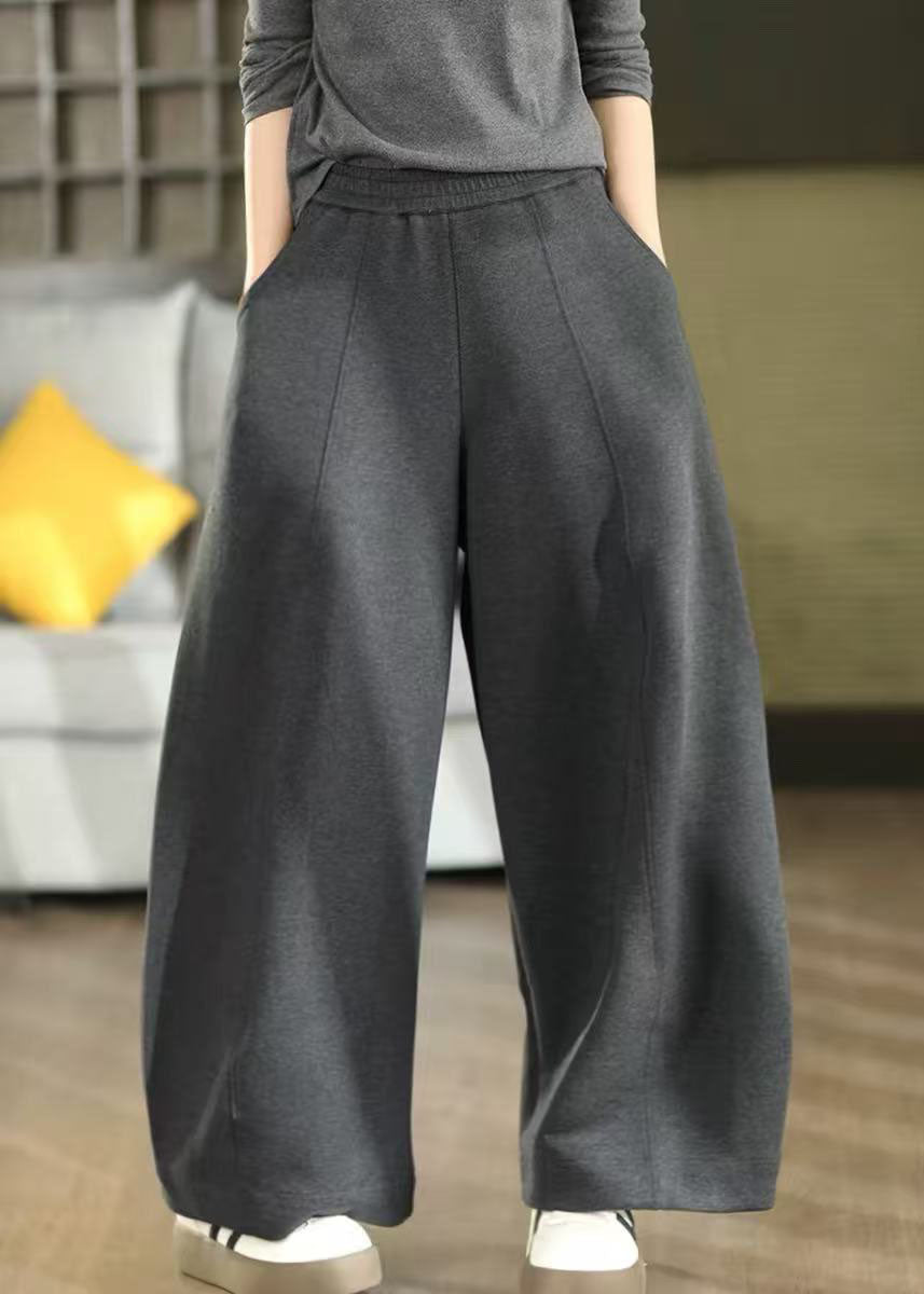 Bohemian Dull Grey Oversized Cotton Straight Pants Fall