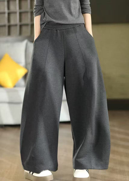 Bohemian Dull Grey Oversized Cotton Straight Pants Fall