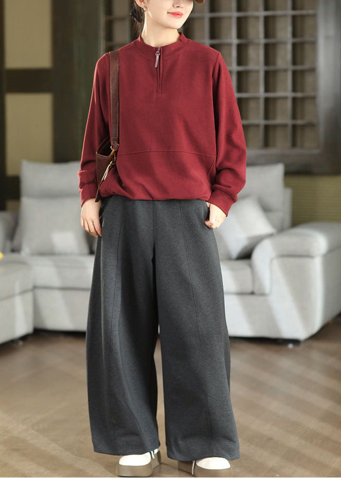 Bohemian Dull Grey Oversized Cotton Straight Pants Fall