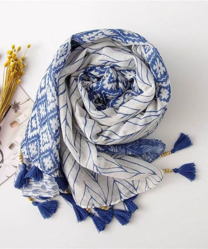 Bohemian Ethnic Style Artistic Print Tassel Cotton Scarf