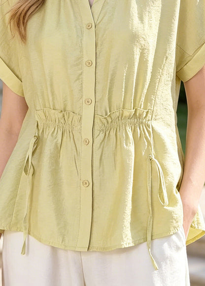 Bohemian Fruit Green Ruffled Wrinkled Cotton Shirts Summer