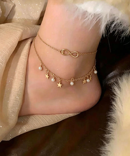 Bohemian Gold Copper Overgild Double-Layer Five-Pointed Star Tassel Anklets
