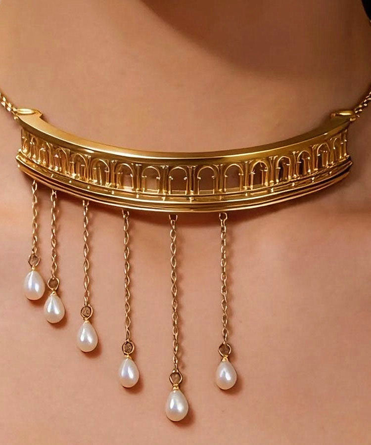 Bohemian Gold Copper Overgild Pearl Tassel Tears Of Rome Choker