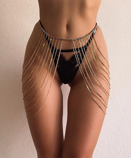 Bohemian Gold Metal Zircon Tassel Layered Body Chain