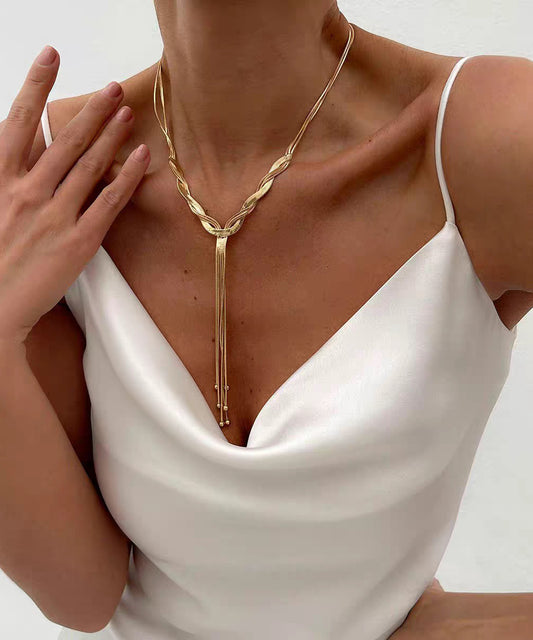Bohemian Gold Stainless Steel Alloy Snake Bone Lariat Necklace