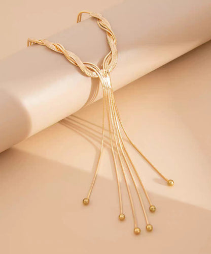 Bohemian Gold Stainless Steel Alloy Snake Bone Lariat Necklace