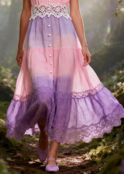 Bohemian Gradient Color Patchwork Lace Holiday Sundress Summer