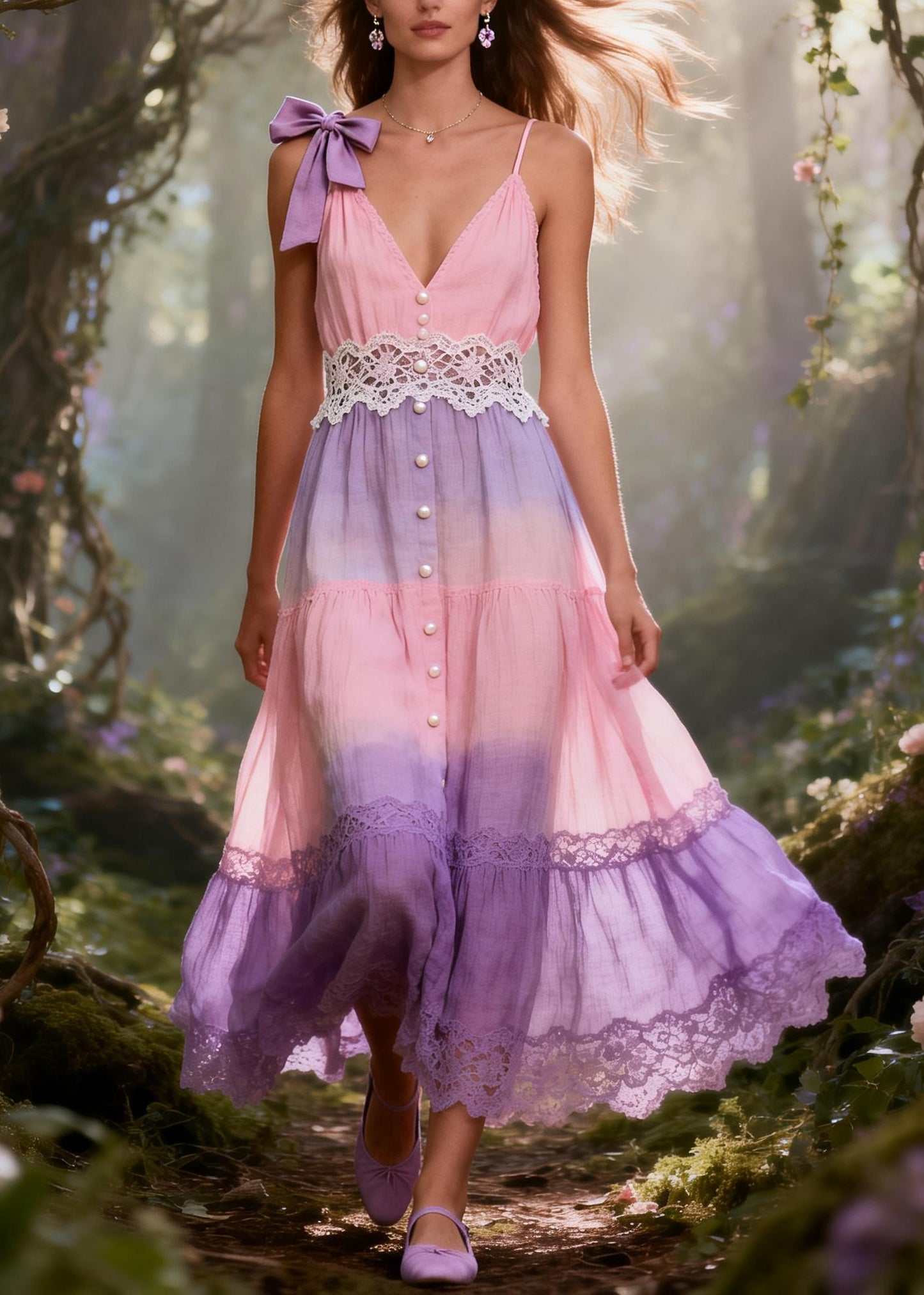 Bohemian Gradient Color Patchwork Lace Holiday Sundress Summer