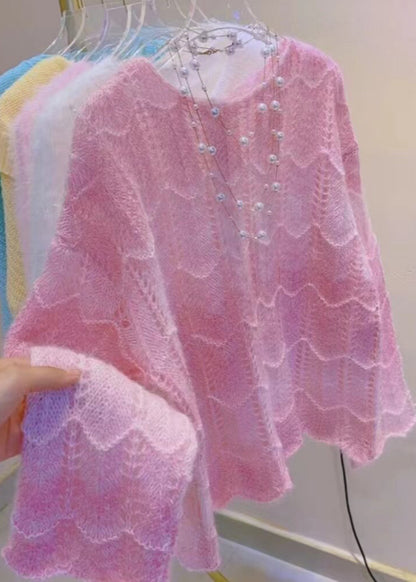 Bohemian Gradient Purple Oversized Hollow Out Knit Pullover Fall