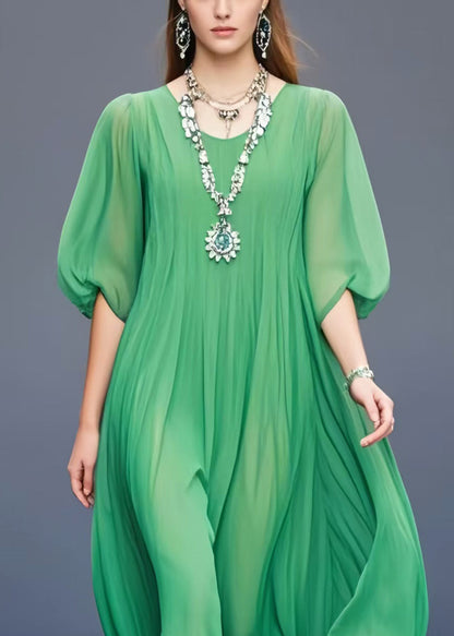 Bohemian Grass Green Oversized Draping Chiffon Dress Summer