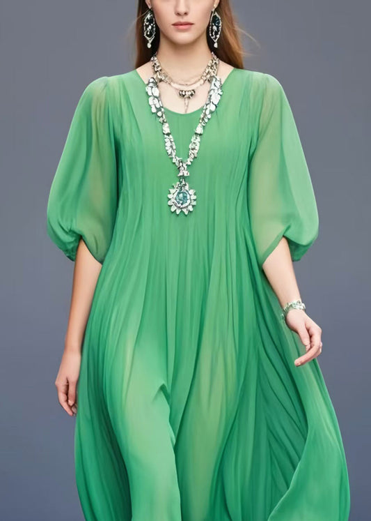 Bohemian Grass Green Oversized Draping Chiffon Dress Summer