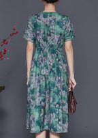 Bohemian Green Cinched Print Cotton Dress Summer