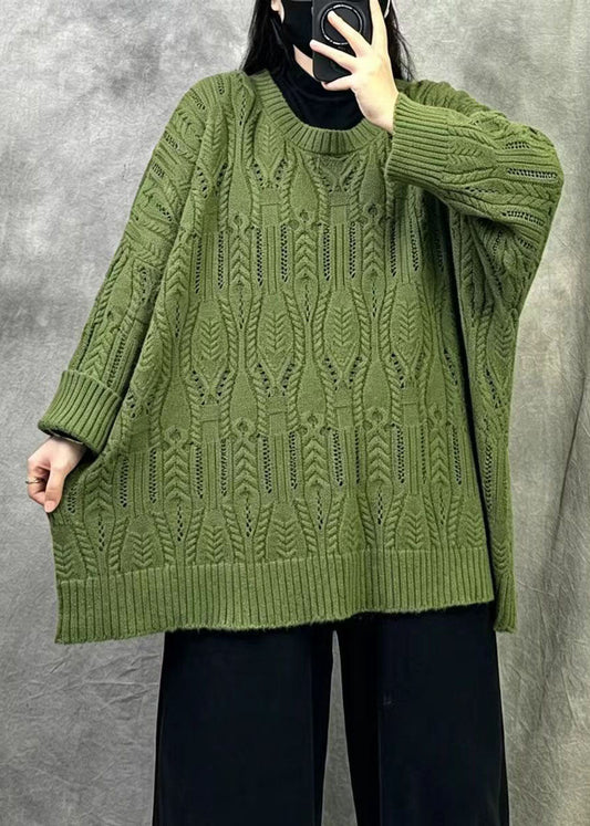 Bohemian Green Oversized O-Neck Knitted Tops Winter