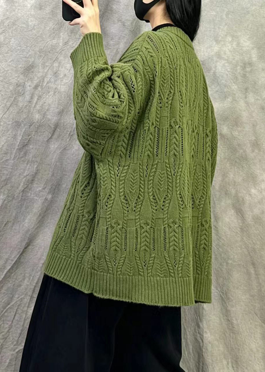 Bohemian Green Oversized O-Neck Knitted Tops Winter
