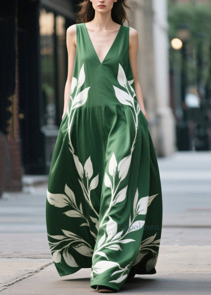 Bohemian Green Oversized Print Chiffon Maxi Dress Summer