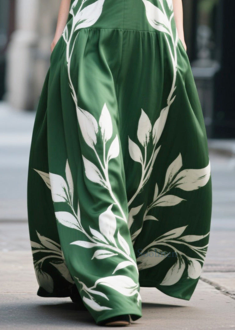 Bohemian Green Oversized Print Chiffon Maxi Dress Summer