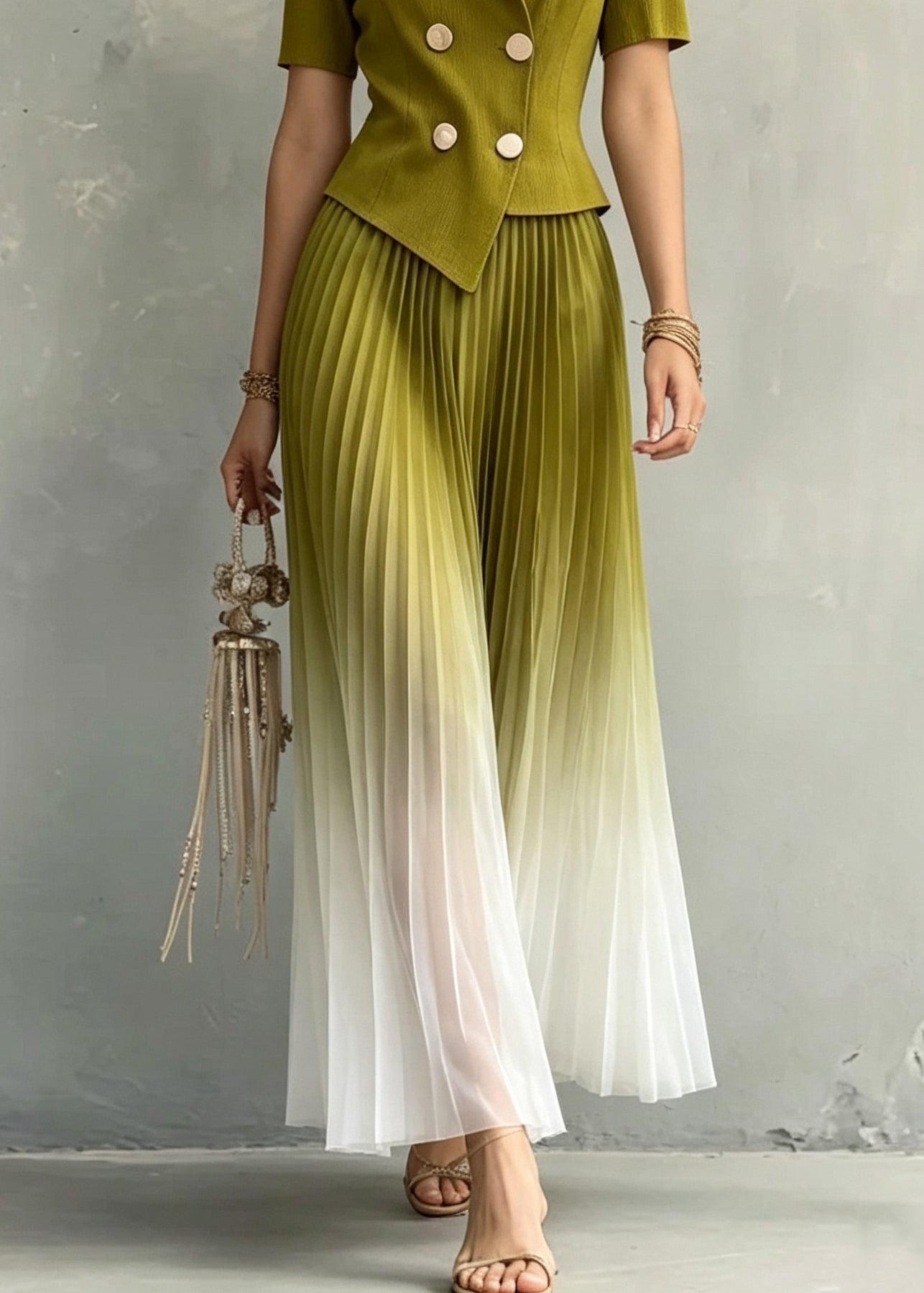 Bohemian Green Patchwork Gradient Color Long Dresses Short Sleeve