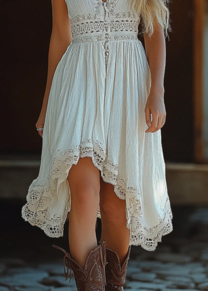 Bohemian-Green-V-Neck-Plaid-Button-Chiffon-Long-Dress-Sleeveless