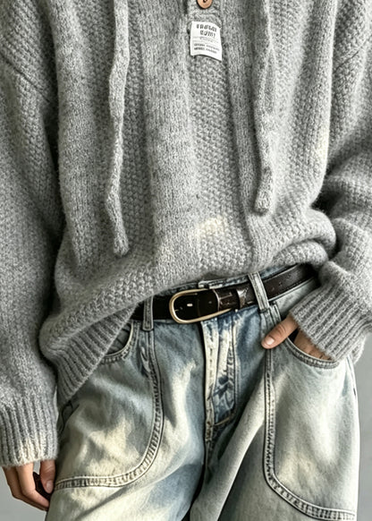 Bohemian Grey Hooded Oversized Knit Sweater Winter