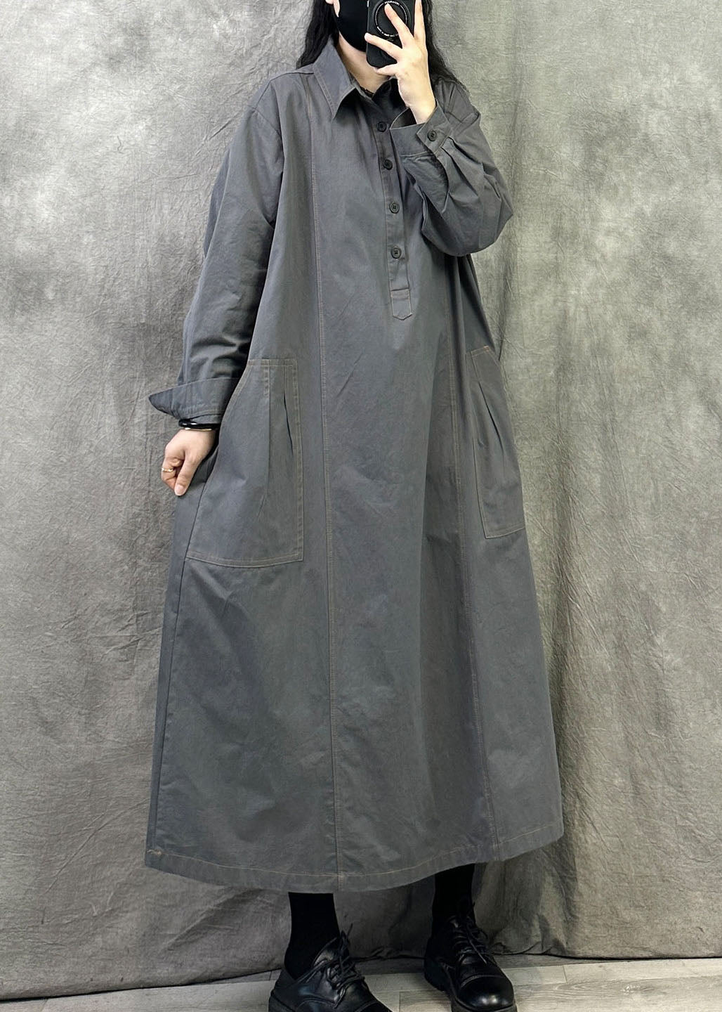 Bohemian Grey Oversized Cotton A Line Dresses Fall
