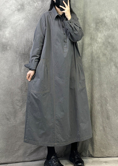 Bohemian Grey Oversized Cotton A Line Dresses Fall