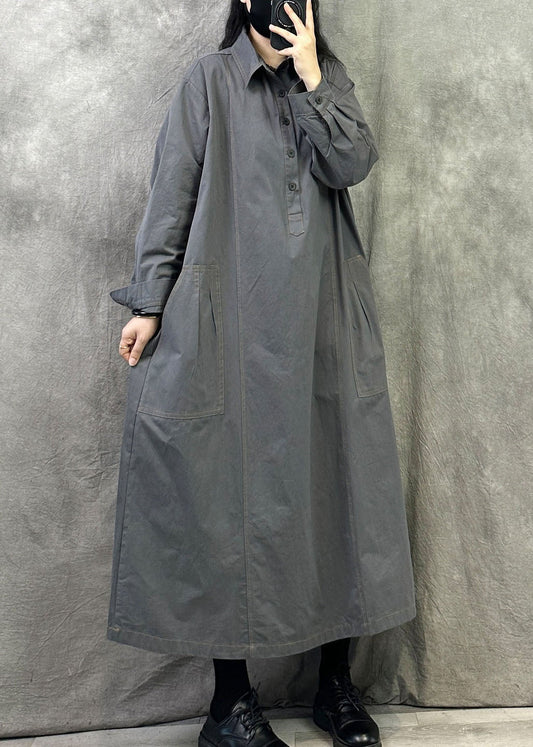 Bohemian Grey Oversized Cotton A Line Dresses Fall