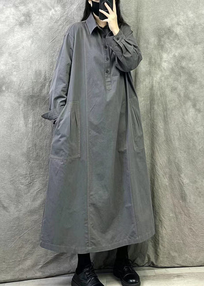 Bohemian Grey Oversized Cotton A Line Dresses Fall