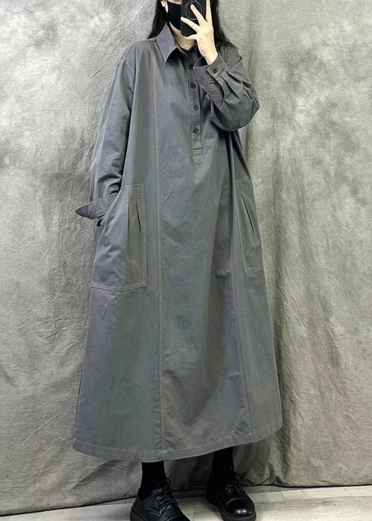 Bohemian Grey Oversized Cotton A Line Dresses Fall