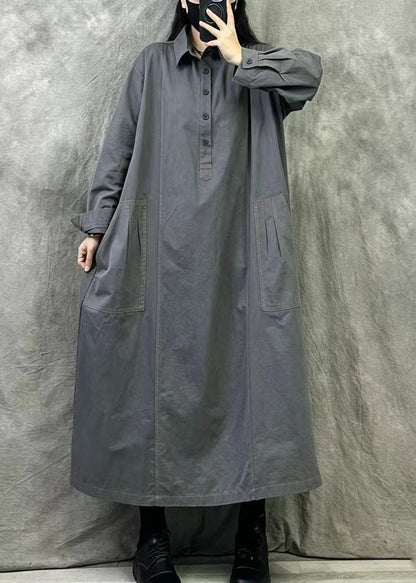 Bohemian Grey Oversized Cotton A Line Dresses Fall