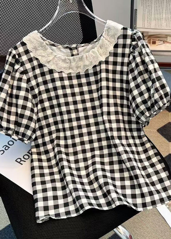 Bohemian Grey Plaid Patchwork Lace Tank Tops Summer