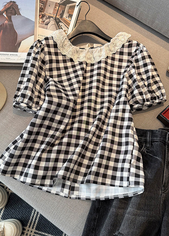 Bohemian Grey Plaid Patchwork Lace Tank Tops Summer