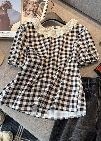 Bohemian Grey Plaid Patchwork Lace Tank Tops Summer