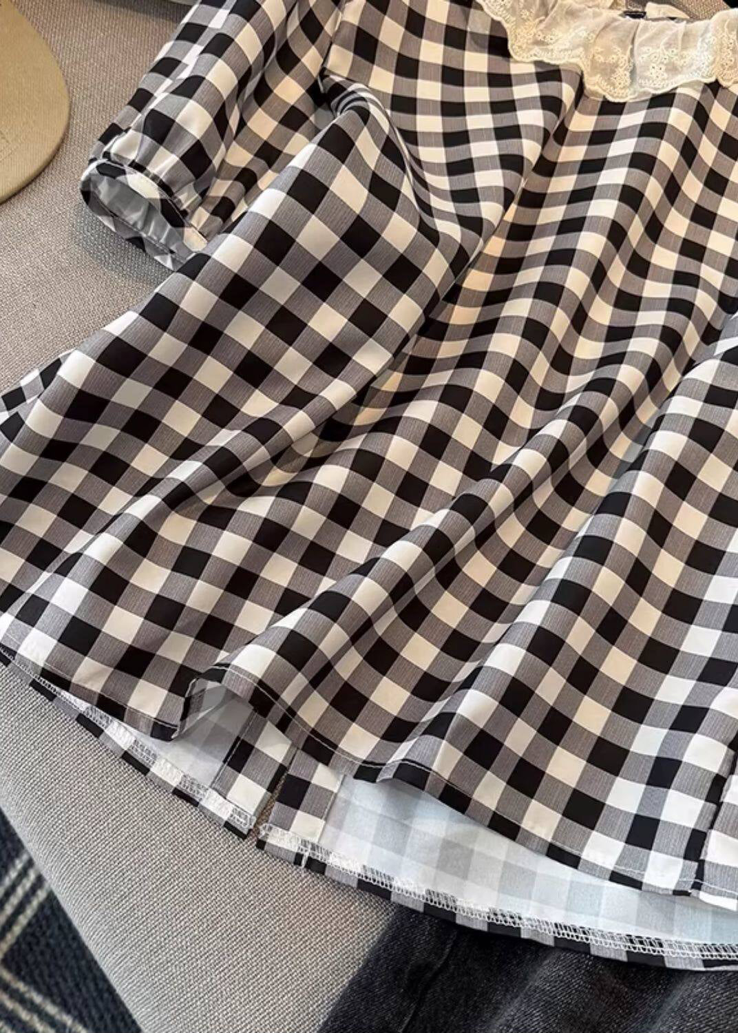 Bohemian Grey Plaid Patchwork Lace Tank Tops Summer