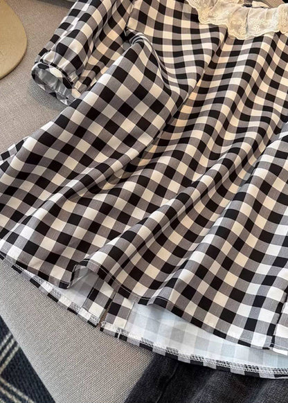 Bohemian Grey Plaid Patchwork Lace Tank Tops Summer