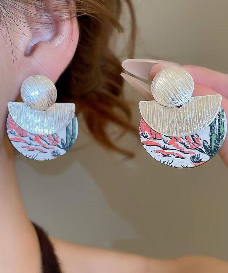 Bohemian Handmade Wooden Print Stud Earrings