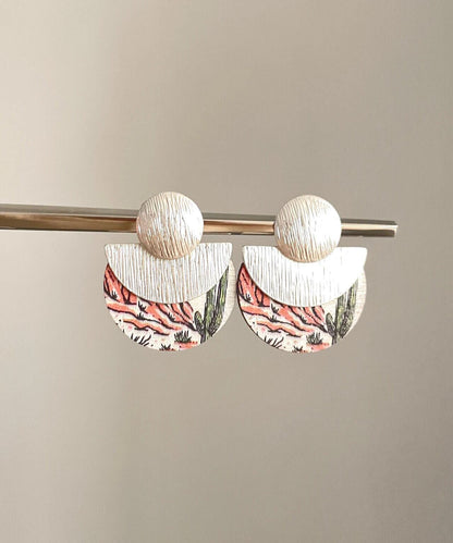 Bohemian Handmade Wooden Print Stud Earrings