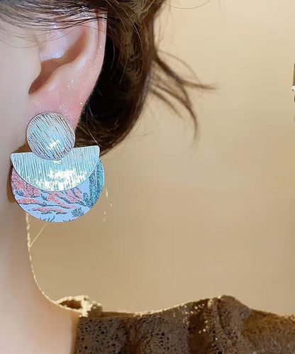 Bohemian Handmade Wooden Print Stud Earrings