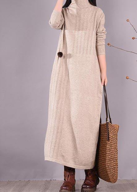 Bohemian High Neck Spring Dresses Wardrobes Beige Dress - SooLinen