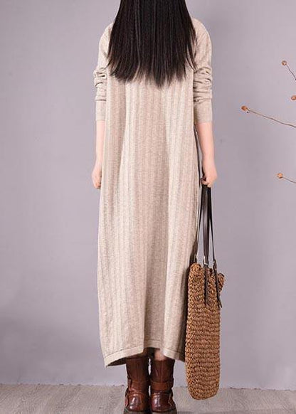 Bohemian High Neck Spring Dresses Wardrobes Beige Dress - SooLinen