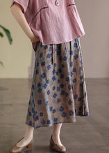 Load image into Gallery viewer, Bohemian Red geometry Elastic Waist Print Linen Skirts Summer