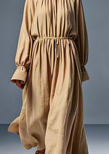 Load image into Gallery viewer, Bohemian Khaki O Neck Wrinkled Plus Size Cotton Dress Long Sleeve