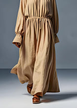 Load image into Gallery viewer, Bohemian Khaki O Neck Wrinkled Plus Size Cotton Dress Long Sleeve