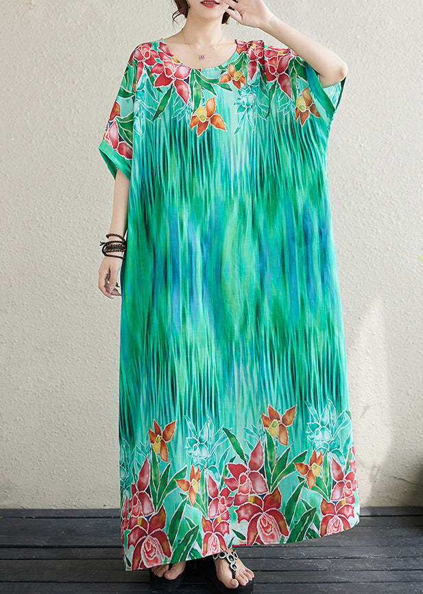 Bohemian Lake Green Oversized Print Cotton Vacation Dress Summer
