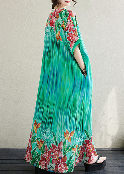 Bohemian Lake Green Oversized Print Cotton Vacation Dress Summer