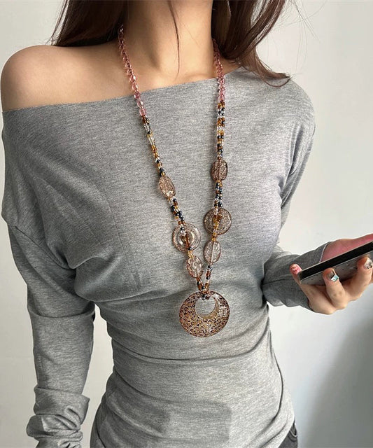 Bohemian Leopard Acrylic Beading Ellipse Sweaters Pendant Necklace