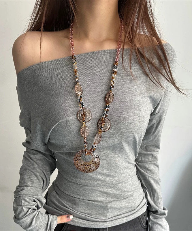 Bohemian Leopard Acrylic Beading Ellipse Sweaters Pendant Necklace