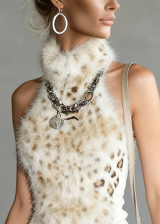Bohemian Leopard Turtleneck Fluffy Patchwork Tank Sleeveless