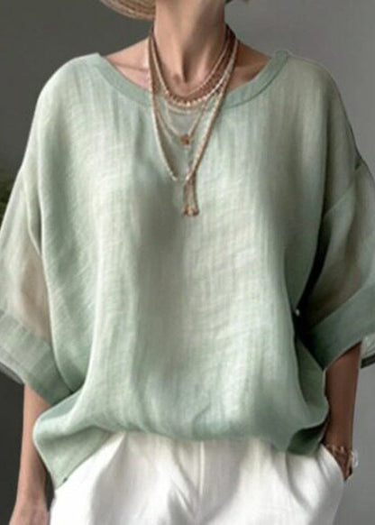 Bohemian Light Blue O-Neck Shirt Top Half Sleeve
