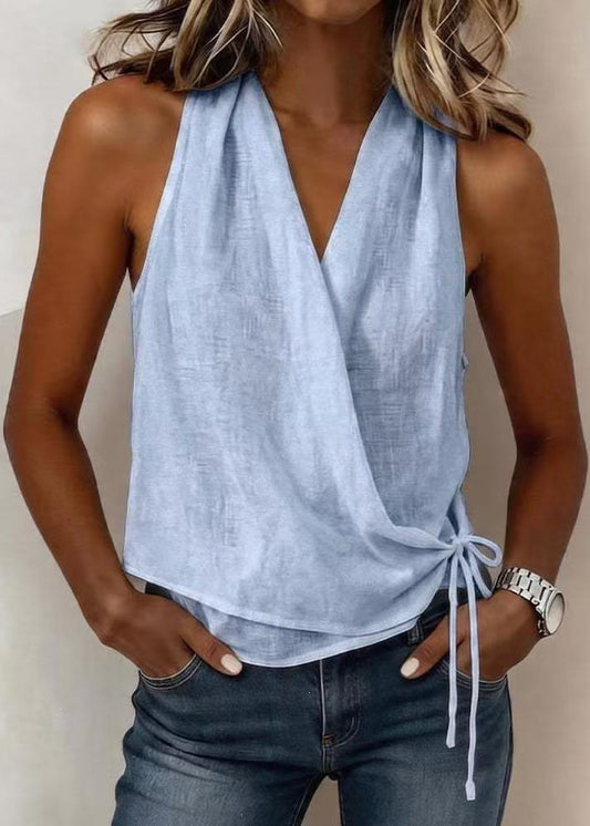 Bohemian Light Blue V Neck  Beach Vest Sleeveless