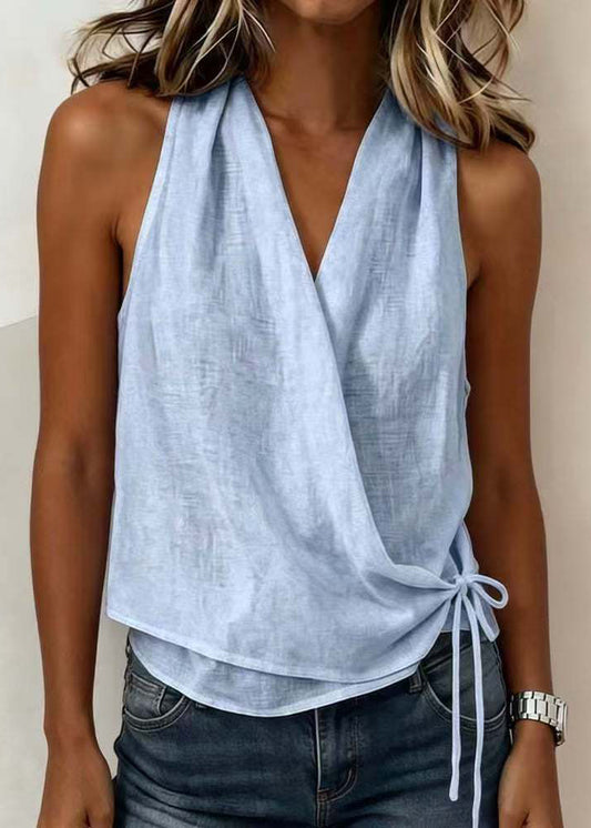 Bohemian Light Blue V Neck  Beach Vest Sleeveless